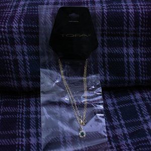 NWT Green and White Rhinestone Gold-tone Pendant Necklace